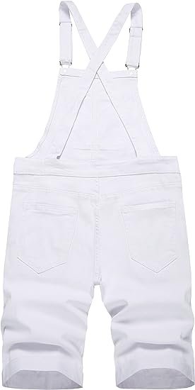 Mens Denim Shorts Bib Overalls Casual Summer Jumpsuit with Pockets